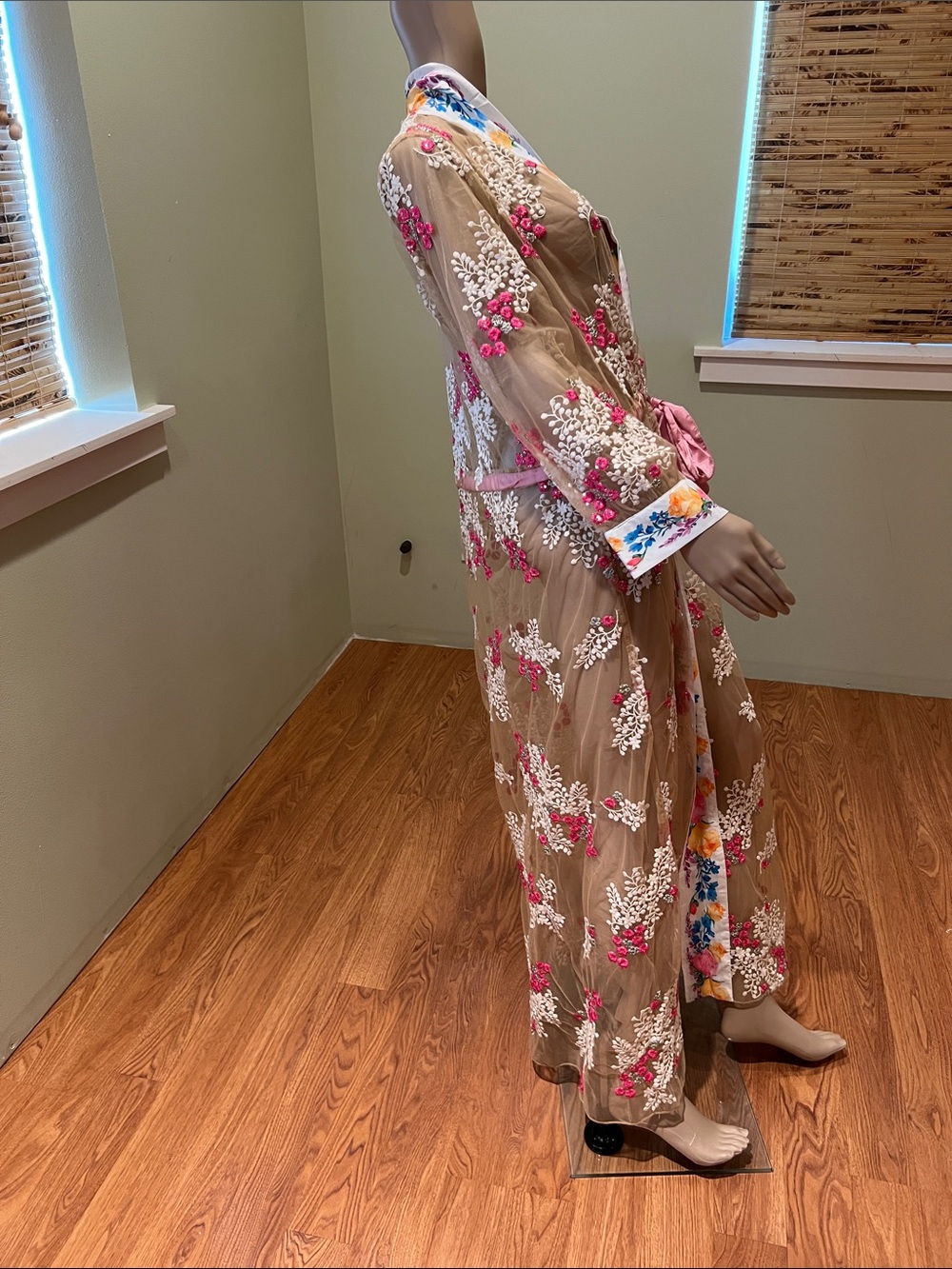 Aratta Blossom Floral Sheer Duster with Pink Sash - Picture 2 of 12